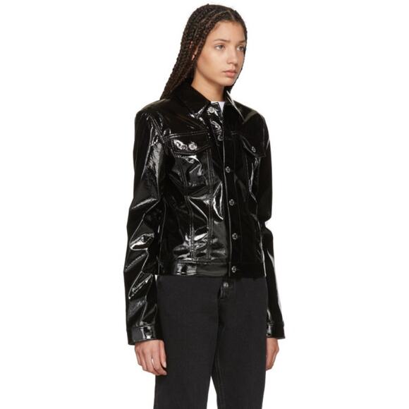 HELMUT‎ LANG Vinyl Spread Collar Button Down Jacket Black Medium Patent Leather - Picture 4 of 14